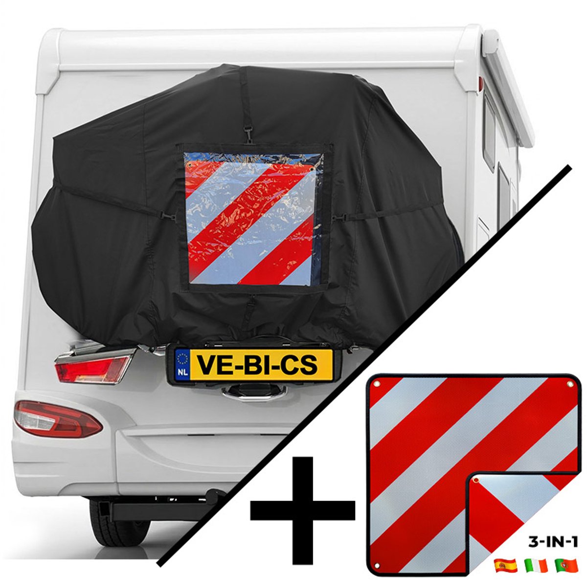 Vebics Fietshoes Camper - Inclusief Markeringsbord - Complete set - Italië Spanje Portugal – Waterdicht 420D – Voor Fietsendrager Camper