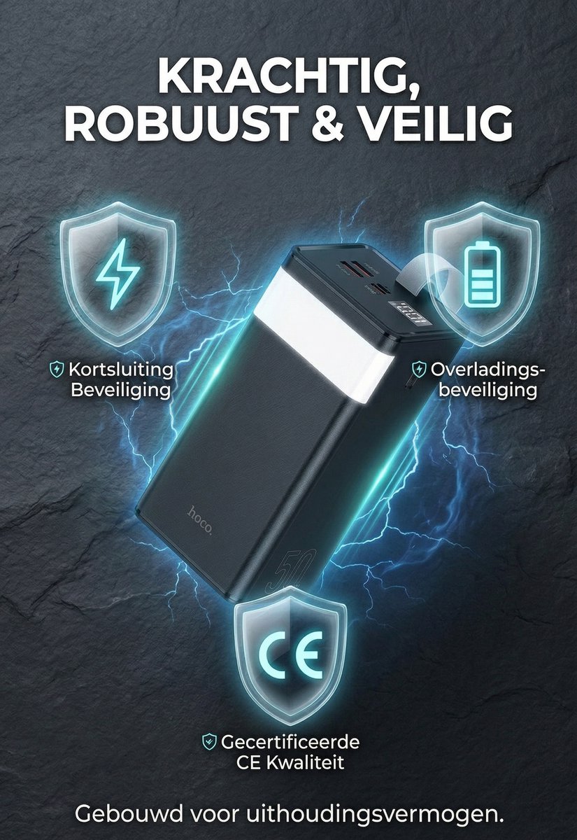 Hoco Powerbank 50.000 mAh Snellader Zwart - afbeelding 2