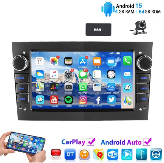 Android 15 Autoradio 7″ Touchscreen 4GB+64GB GPS Bluetooth Wifi DAB+ Achteruitrijcamera Opel Astra Corsa Zafira Meriva