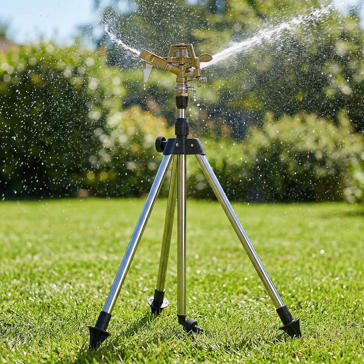 Lomera Zwenksproeier op Statief - Tuinsproeier - Sectorsproeier - Driepoot - Cirkelsproeier - Gazonsproeier - Sproeistatief - Tuinaccessoires - Bewatering voor Tuin en Gazon - Outdoor - Tuinbewatering - Verstelbaar - Tuinieren