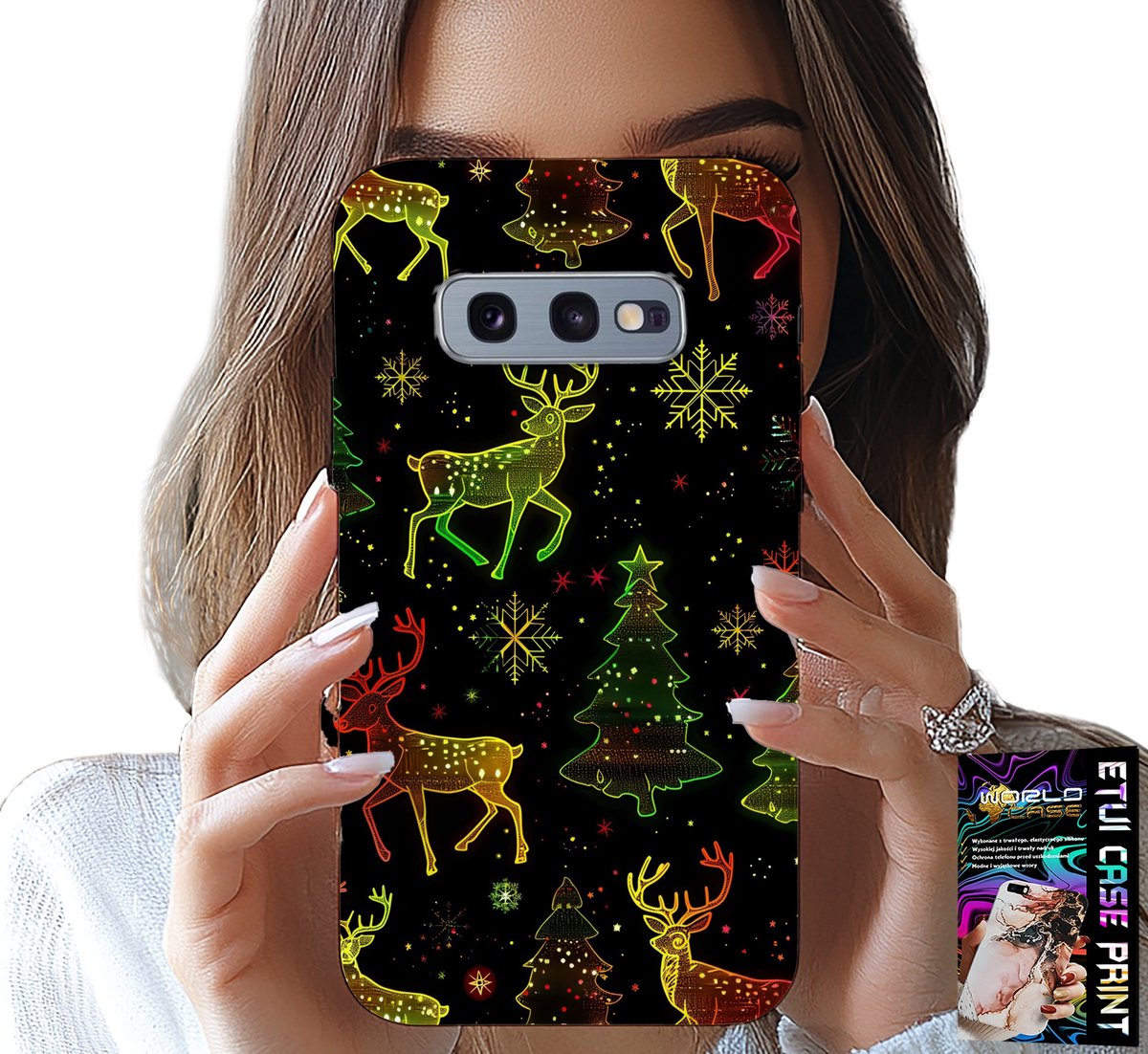 HOESJE VOOR SAMSUNG GALAXY S10E - RENDIER, SNEEUWVLOK, KERSTBOOM + FOLIE