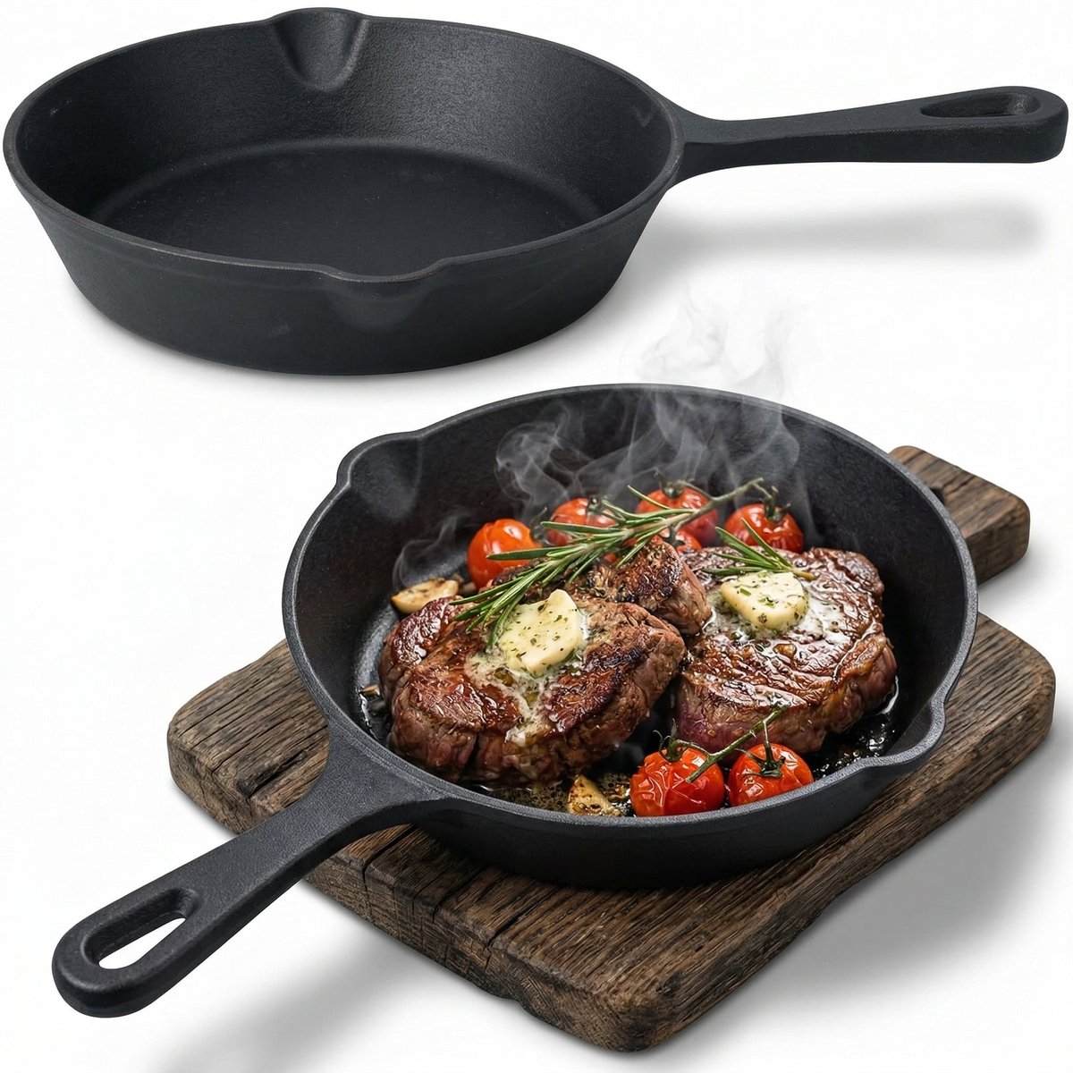 Lomera Koekenpan - Gietijzeren Pan - Skillet - BBQ Pan - Barbecuepan - Koekenpan Inductie - Hapjespan - Gietijzer - Bakpan - Barbecue - PFAS-vrij - Braadpan - Serveerpan - Buitenkeuken - Met Schenktuit - Kamperen - Buitenkoken - Zwart