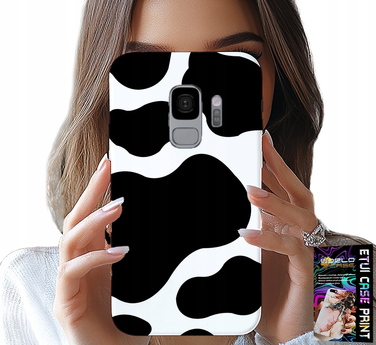 HOESJE VOOR SAMSUNG GALAXY S9 - ZWART-WIT KOELPATCHES, MODIEUZE PATRONEN