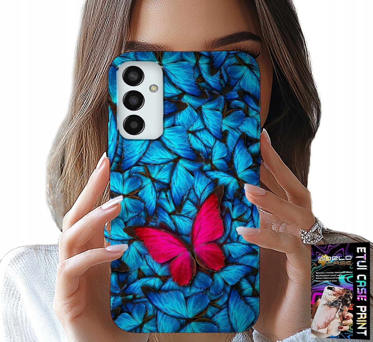Hoesje voor Samsung Galaxy M23 - Blauwe vlinders, vlinder, vrouwelijk patroon