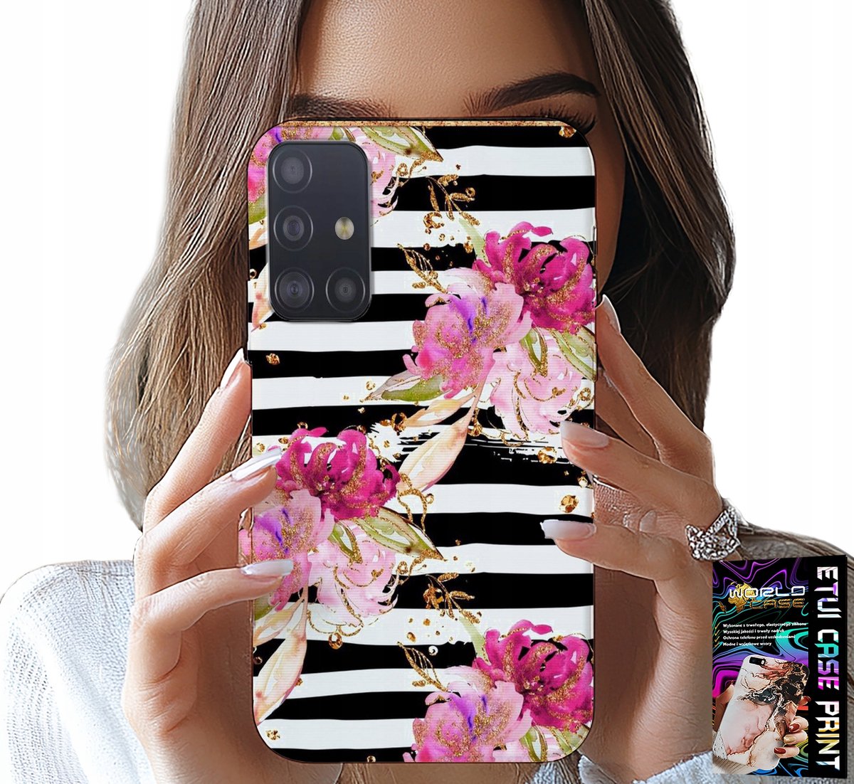 HOESJE VOOR SAMSUNG GALAXY M31S - BLOEMENPATROON IN ZWART-WIT GESTREEPT