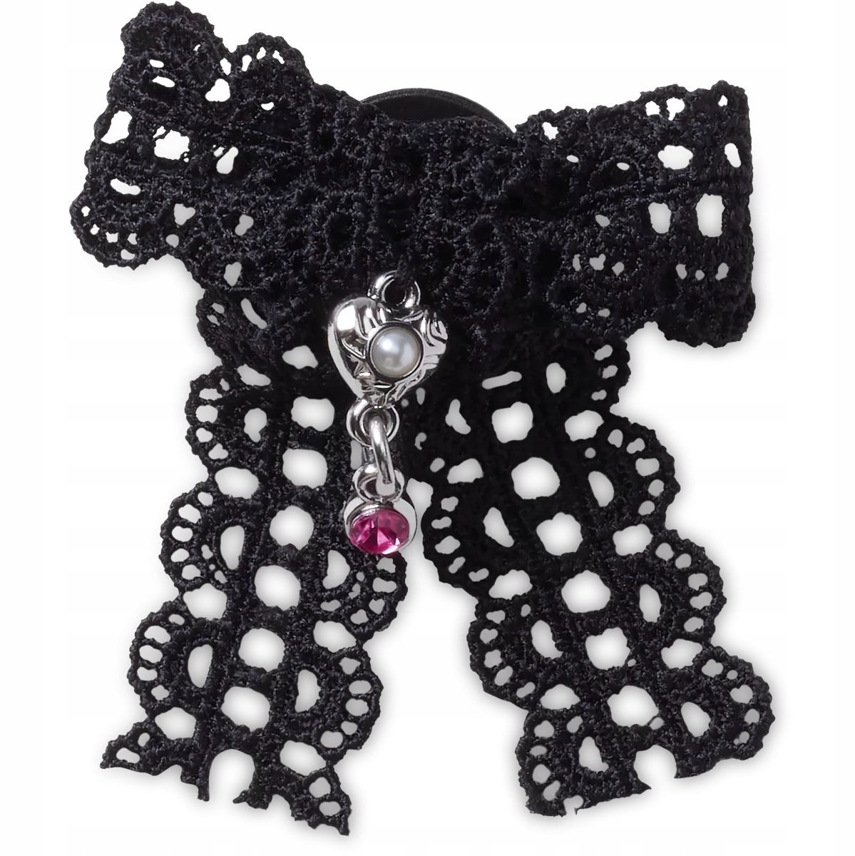 Crocs Jibbitz - Schoenpin - Black Lace Bow Silver Heart