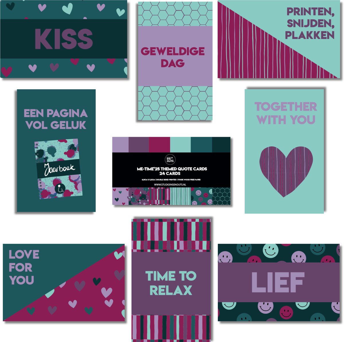 Kleine Wenskaartjes | Tekstkaartjes Journal & Scrapbook | Quotekaartjes Dubbelzijdig | 4x6 cm | 24 Stuks | Me-Time