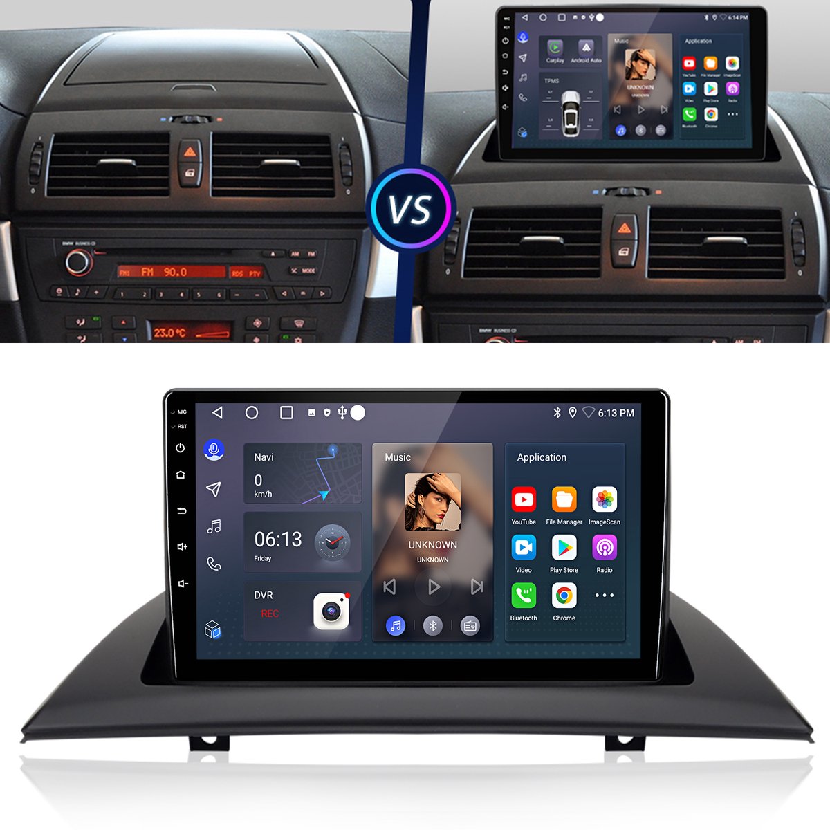 JUNSUN Autoradio Geschikt voor BMW X3 E83 2004-2012- Android 15 - 4GB+64GB - Draadloze CarPlay & Andriod Auto, Bluetooth 5.0, Intelligent GPS-navigatiesysteem, 9-inch IPS Touchscreen, Stuurwielbediening, WiFi, RDS, DAB+, DSP, Octa-core processor