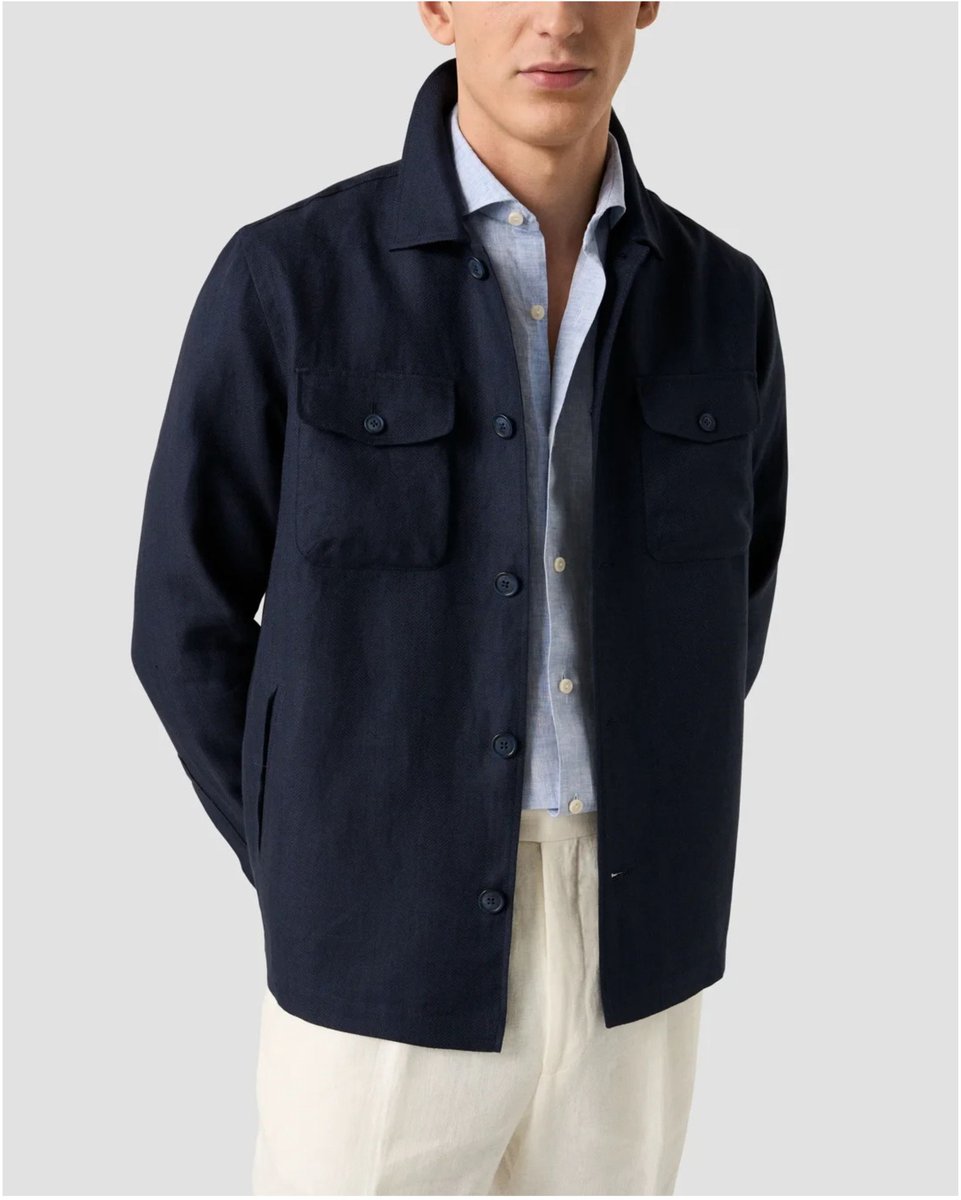 Eton - Vest Donkerblauw Eton Four Pocket Linen Lyocell Shirt Jacket Overshirts Donkerblauw 100014699