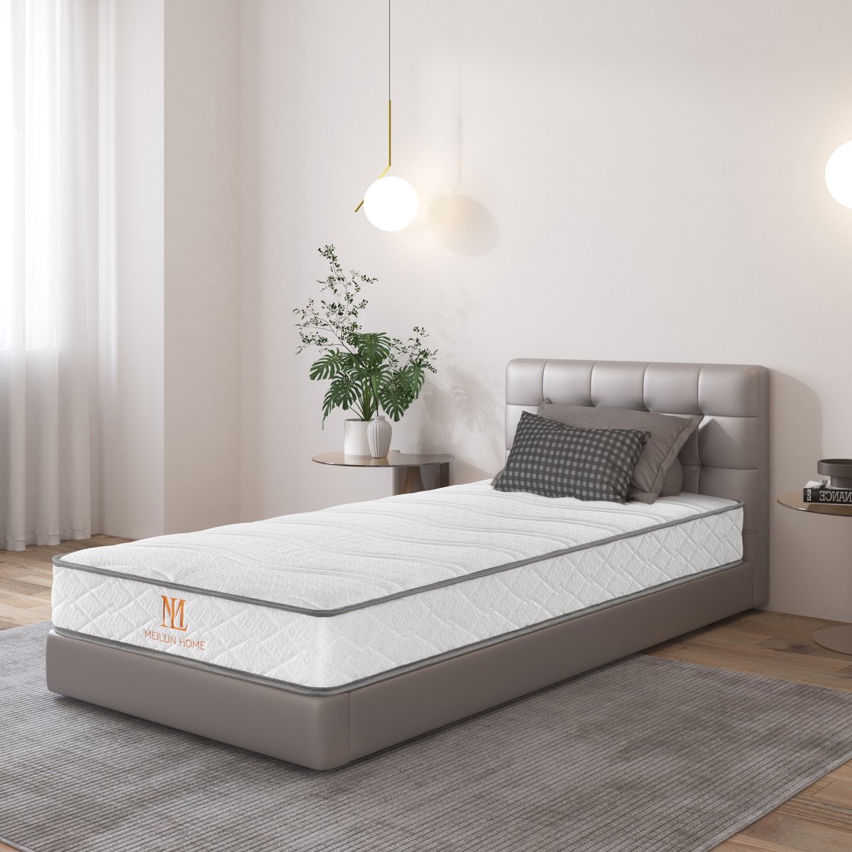 MeiLun Home MeiLun B1 Matras 90x200cm - 17.5cm - Bonnellveringmatras - Gebreide Zachte Tijk - Ademend Comfortschuim - Stevige en Veerkrachtige Ondersteuning - Opgerold Geleverd wit