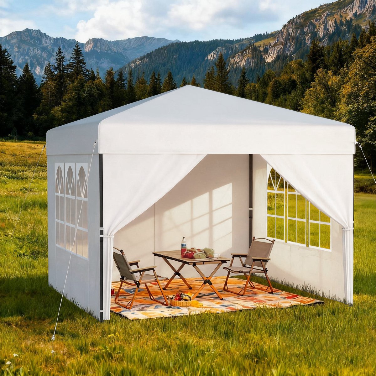 Pop-Up Paviljoen 2,5x2,5m - Waterdicht - Stabil - Winterbestendig - Anti-UV - Opvouwbaar Paviljoen - Met 4 Zijwanden - Eén-Knop Centrale Vergrendeling - Partytent - 3 Trappen Hoogte Verstelbaar 240-260cm - Tuinent - Wit - NAIZY
