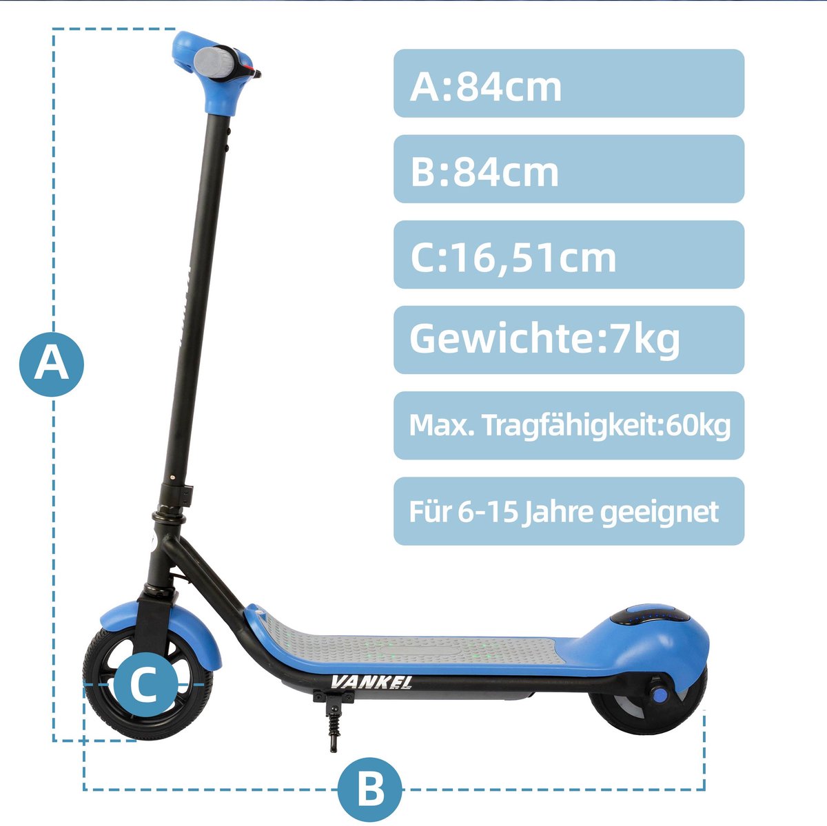 Elektrische step kind 6+ 7 kg licht, 3 snelheden 8-14 km/u, 5-8 km bereik, Bluetooth, LED, elektronische rem blauw - Afbeelding 4