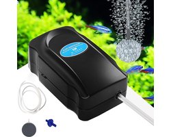 Luchtpompje Aquarium - 5 W - 3 L/Min - Met Luchtsteen En Siliconen Buis - Aquarium Zuurstof Pomp - Zuurstofpomp - Stille Zuurstofpomp - Luchtpompset - Mini-Aquariumluchtpomp - Geschikt Voor Zowel Zoet- Als Zoutwateromgevingen - Zwart