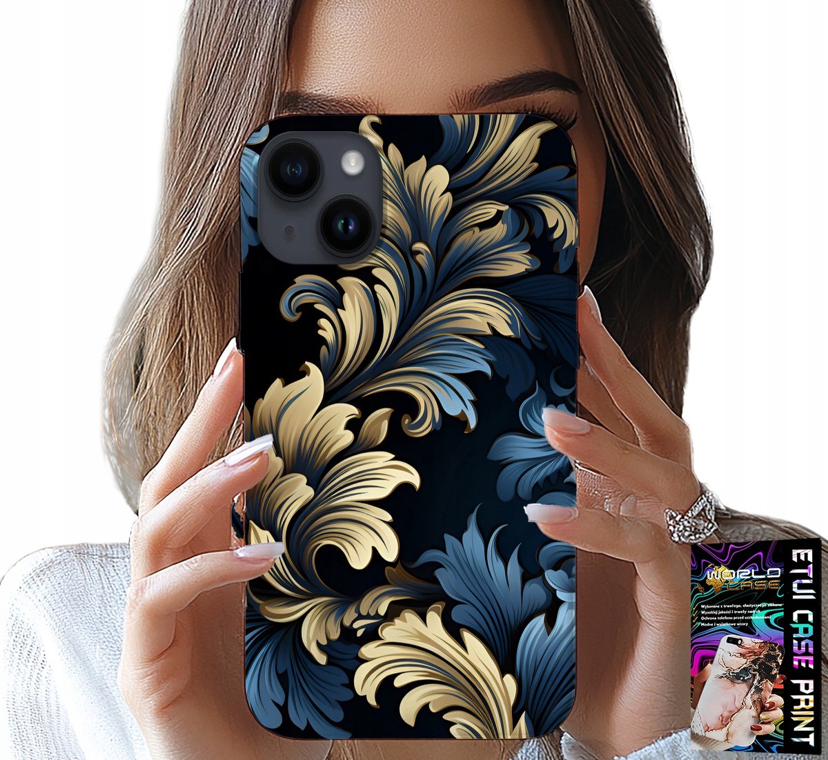 iPhone 15 hoesje - elegant gouden hoesje met modieuze patronen