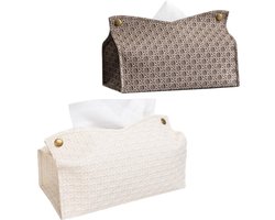 2 stuks Tissueboxhoes - Gemaakt van PU-leer - Leren tissuebox - Servettenhouder - 22.5*12.5*9.5cm - Geschikt voor badkamer, woonkamer, slaapkamer, kaptafel, bureau en auto - Beige, grijs