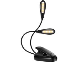 Oplaadbare Leeslamp 14 LED USB Oplaadbare en Eye-Care Book Light - Flexibele Clip Leeslamp voor Kinderen - Boekwormen & Muziek Stand - Premium Zwart