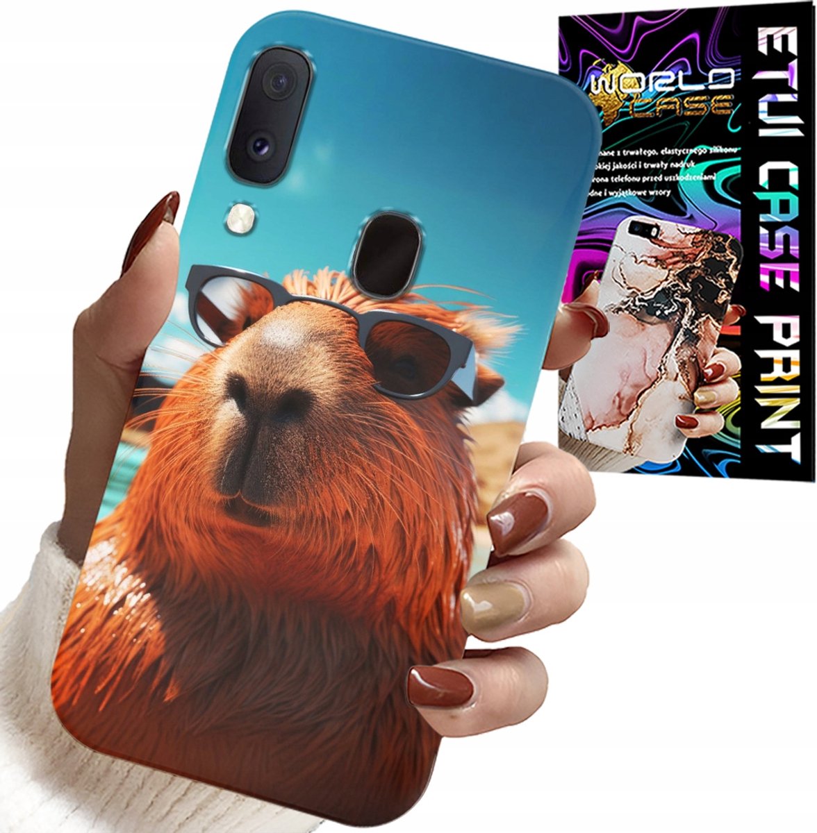 KOFFER VOOR SAMSUNG GALAXY A20E - SWEET CAPYBARA, CAPIBARA KOFFER + GLAS