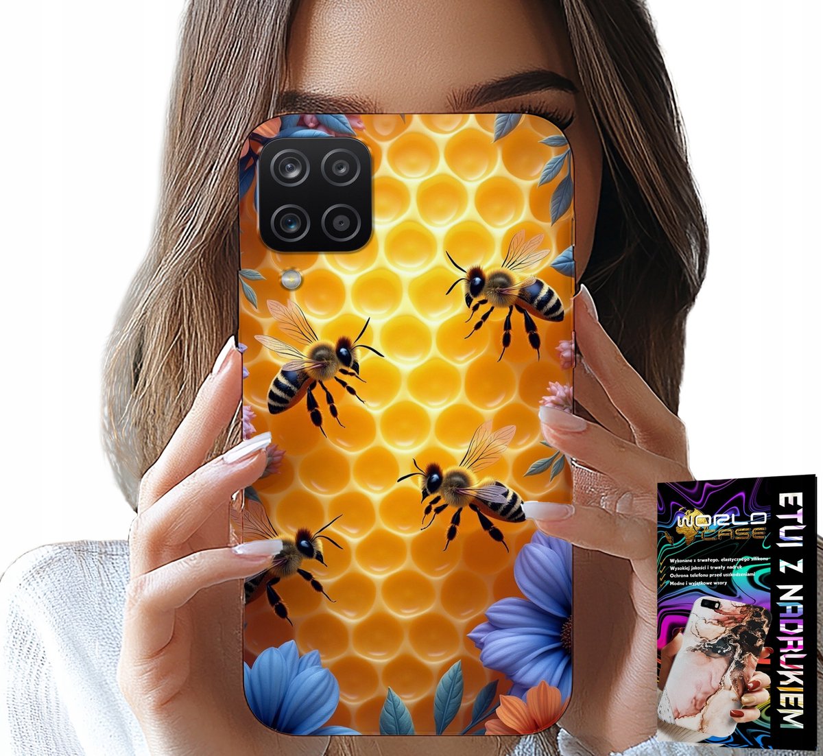 HOESJE VOOR SAMSUNG GALAXY A22 5G - ACHTERKANT MET BIJENKORF EN HONINGRAAT