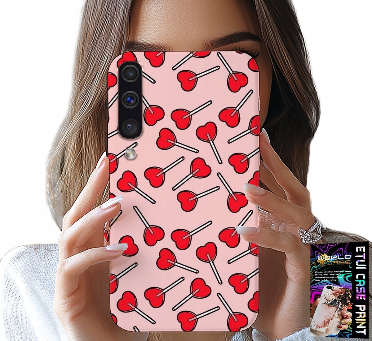 Hoesje voor Samsung Galaxy A70 - Vrouwelijk, modieus patroon: lolly's in hartjes