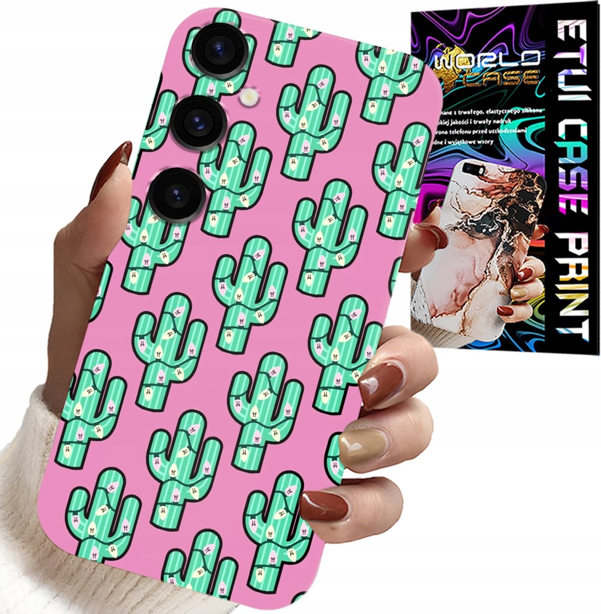HOESJE VOOR SAMSUNG GALAXY A24 4G - CACTUSSEN OP ROZE ACHTERGROND + FILM