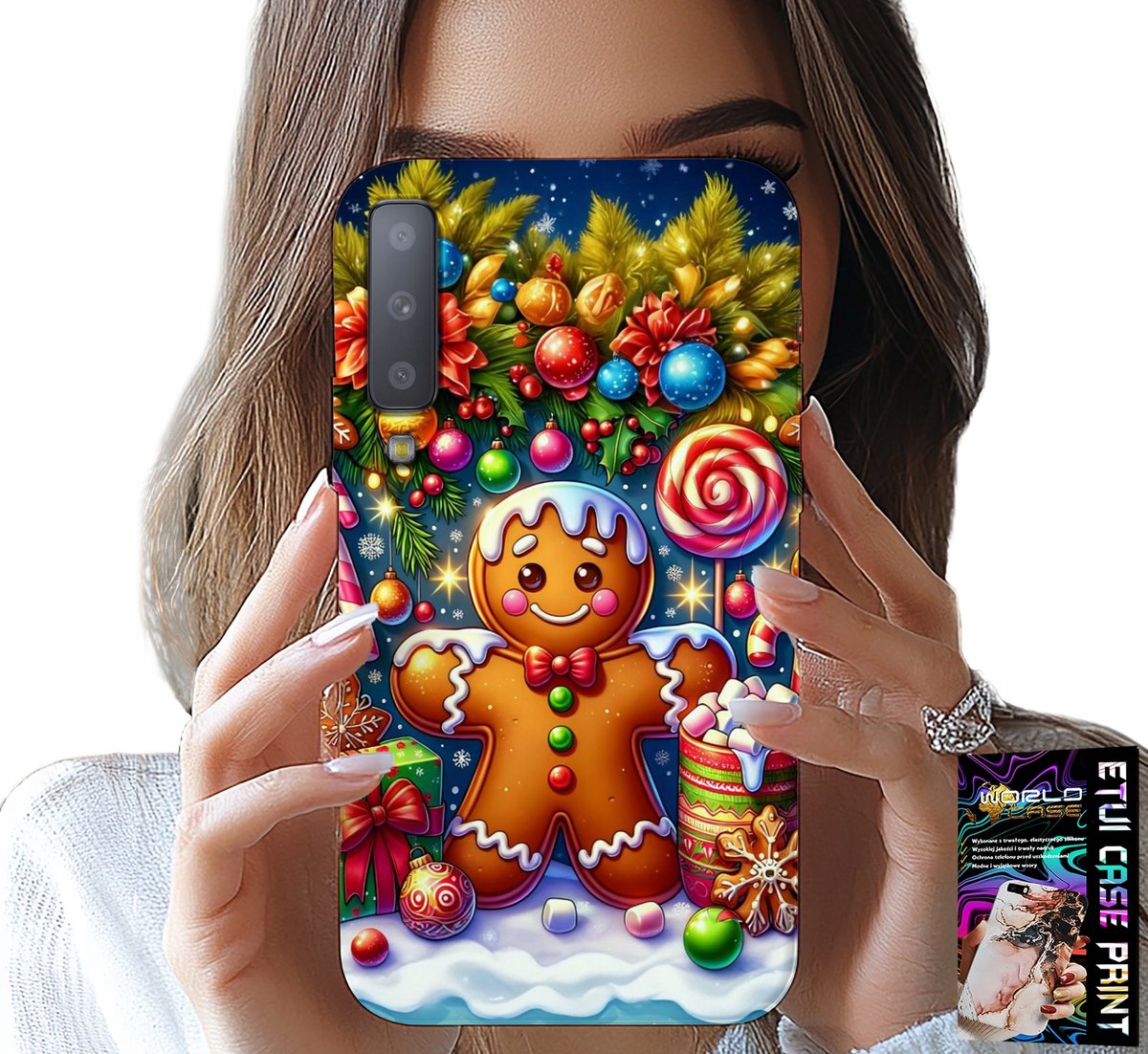 HOESJE VOOR SAMSUNG A7 2018 - PEPERKOEK, SNOEPJES EN KERSTPATRONEN + GLAS