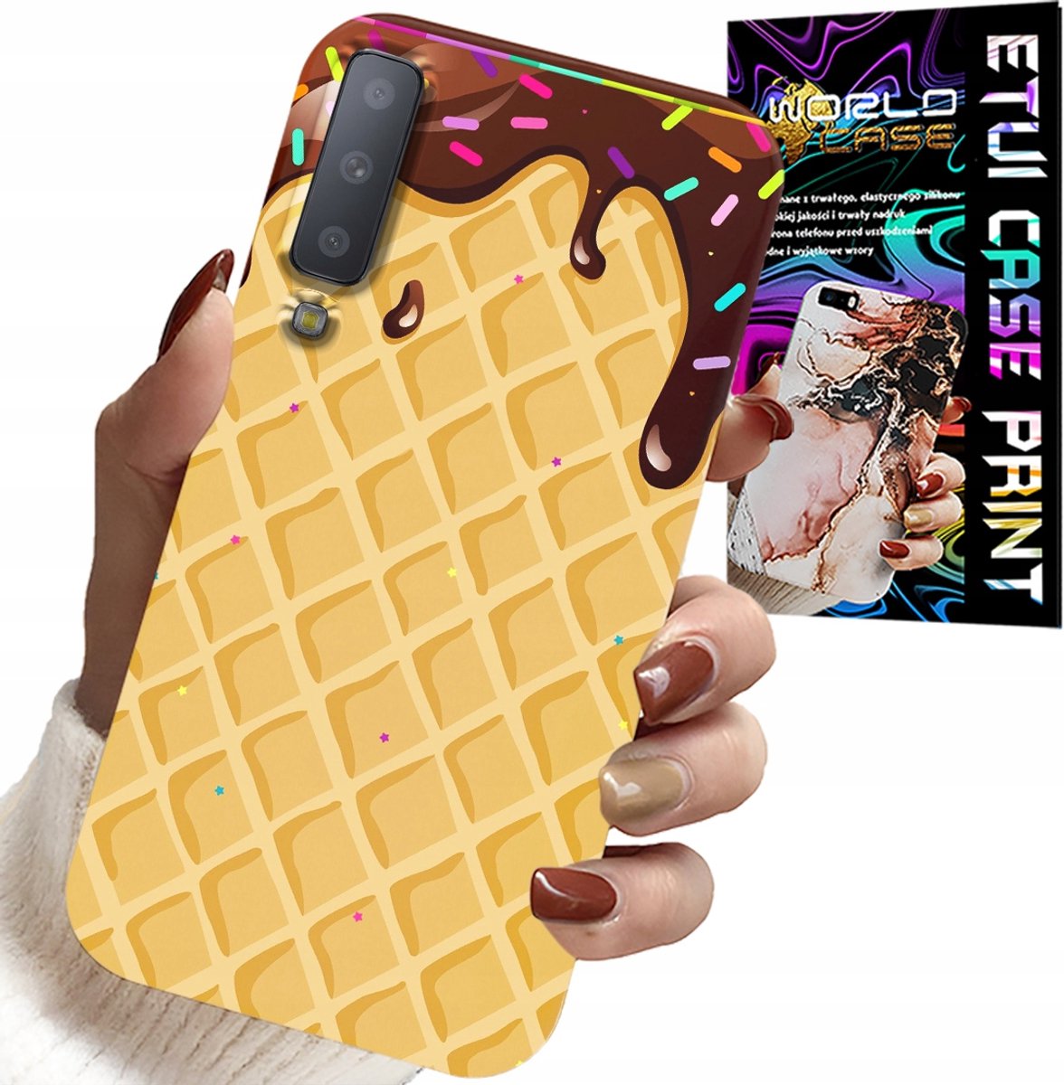HOESJE VOOR SAMSUNG A7 2018 - MET EEN WAFELMOTIEF EN CHOCOLADECOATING