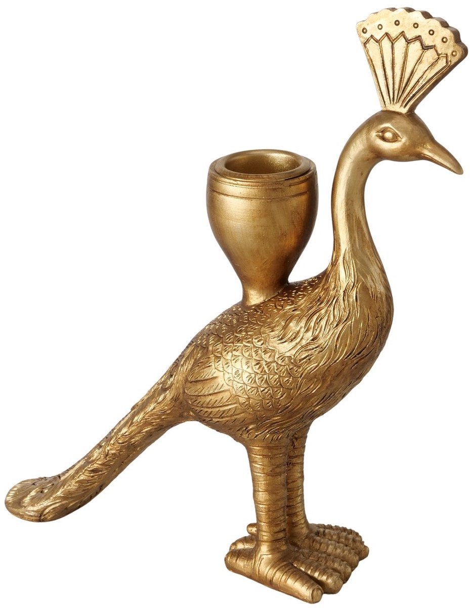 Boltze Kandelaar goud in de vorm van een pauw staand 18 cm Boltze