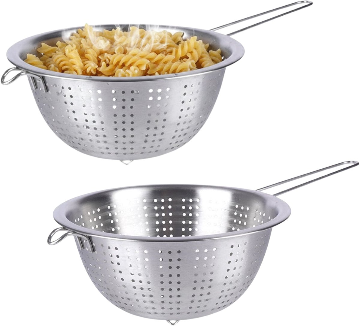 Excellent Houseware Keukenzeef - 2x - zilver - RVS - 21 cm - vergiet met steel