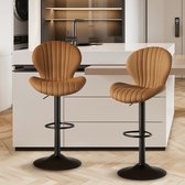 Hawthyhome Barkruk Scandinavisch-Set van 2- Bruin-Barstoelen met rugleuning -Verstelbaar -Stof- Keukenstoel