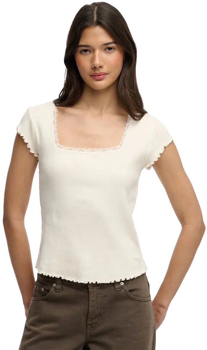 Superdry Athletic Essentials T-shirt met vierkante hals Dames T-shirts Creme
