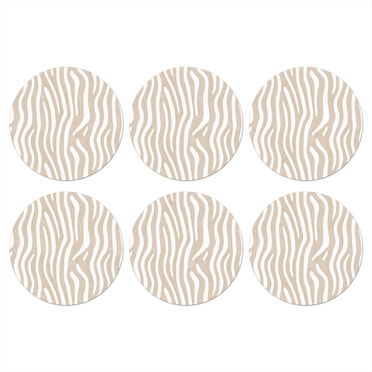 Onderzetters voor glazen - Rond - Abstract - Zebra - Beige - 10x10 cm - Glasonderzetters - 6 stuks