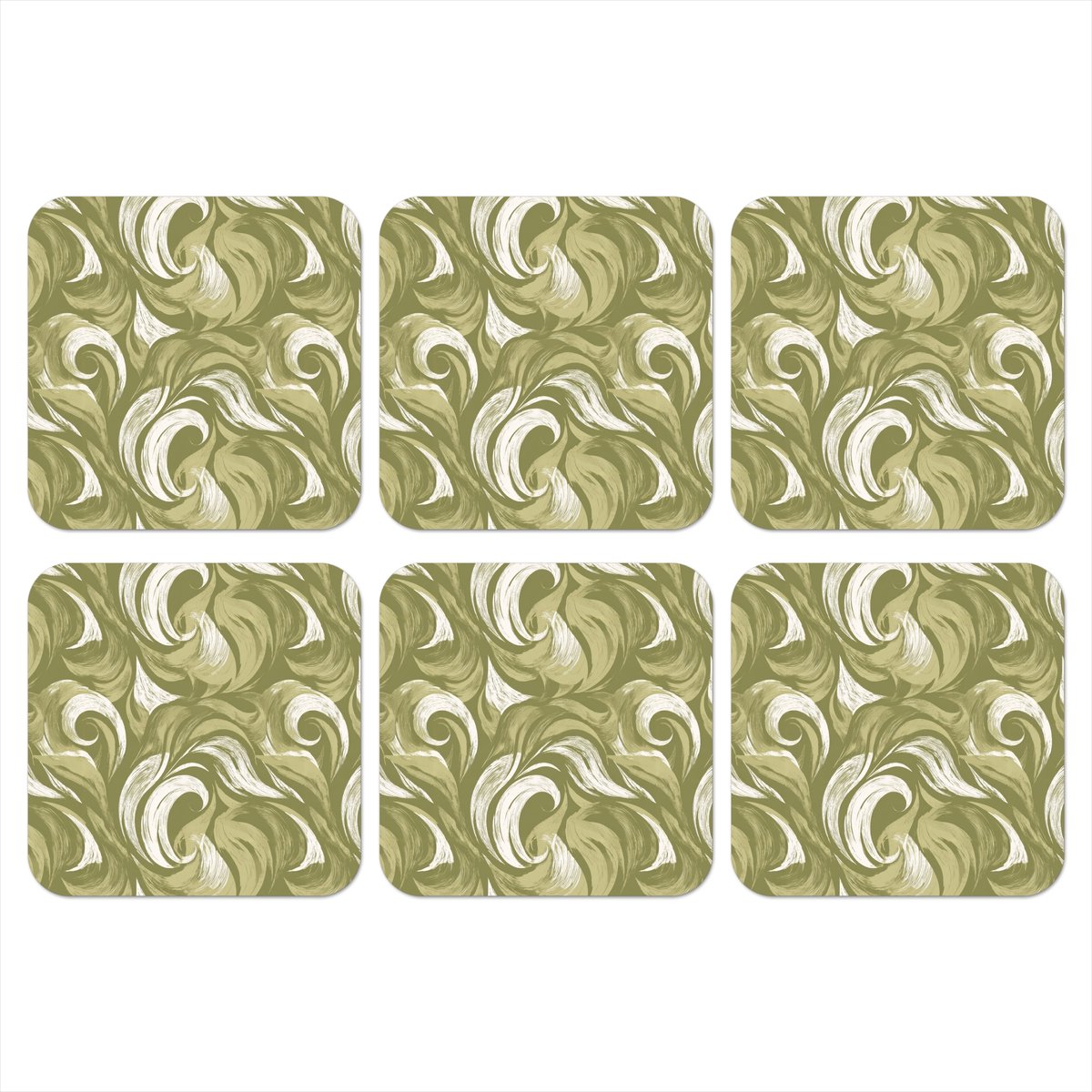 Onderzetters voor glazen - Abstract - Textuur - Groen - 10x10 cm - Glasonderzetters - 6 stuks