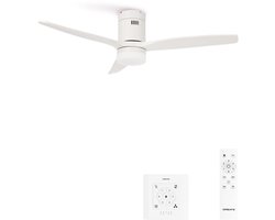 CREATE - Plafondventilator 40W silent 100% hout - S - Met licht - Controller voor wandmontage - WIND CALM NATURAL WOOD
