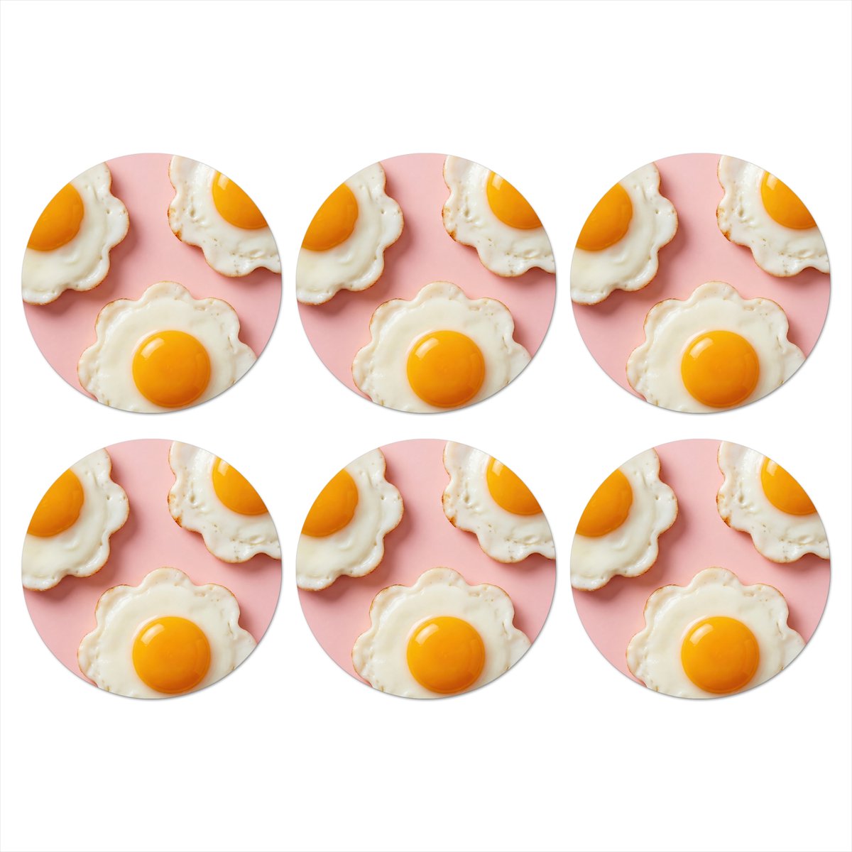 Onderzetters voor glazen - Rond - Eieren - Bloem - Roze - 10x10 cm - Glasonderzetters - 6 stuks