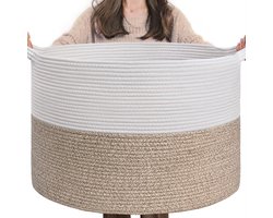 XXL grote wasmand, opbergmand, opbergmand voor de kinderkamer, wasmand voor kinderen, grote kerstboommand, dekenmand, 55x35cm, wit en bruin