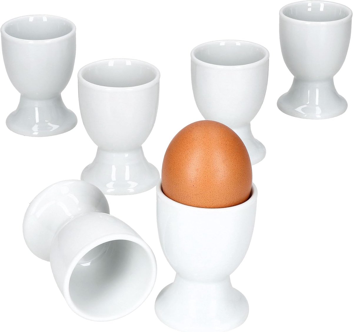 Eierdopjes Set - Porseleinen Dopjes - Ontbijt Tafel Servies - Set van zes - Wit