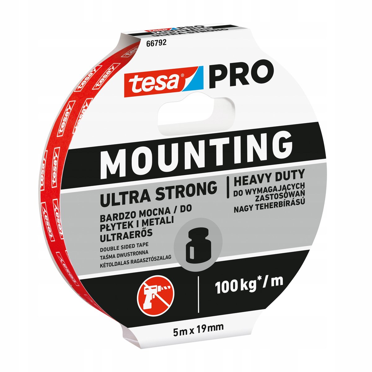 tesa® PRO Mounting Ultra Strong - Dubbelzijdige Montagetape - Supersterk - 5 m x 19 mm - Voor Binnen en Buiten - Draagkracht tot 10 kg per 10 cm - Wit