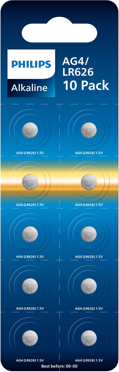 Philips Alkaline - Knoopcel batterijen - LR626 (AG4) - 1.5V - 10 stuks