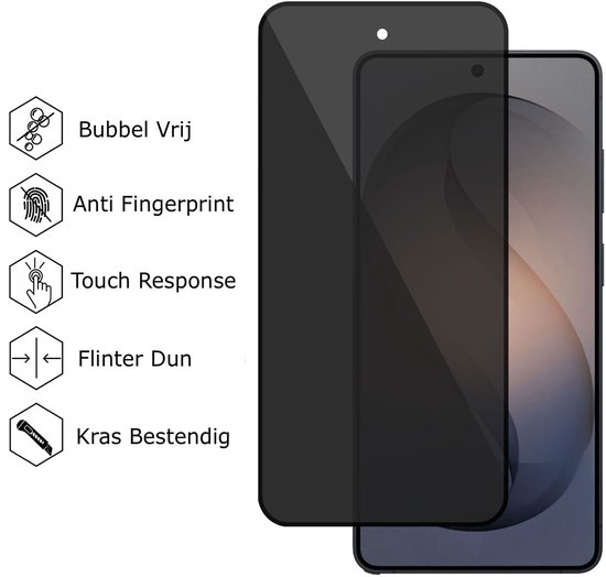 Privacy screenprotector van gehard glas, bubbelvrij, anti-vingerafdruk, snelle touch respons, flinterdun en krasbestendig.