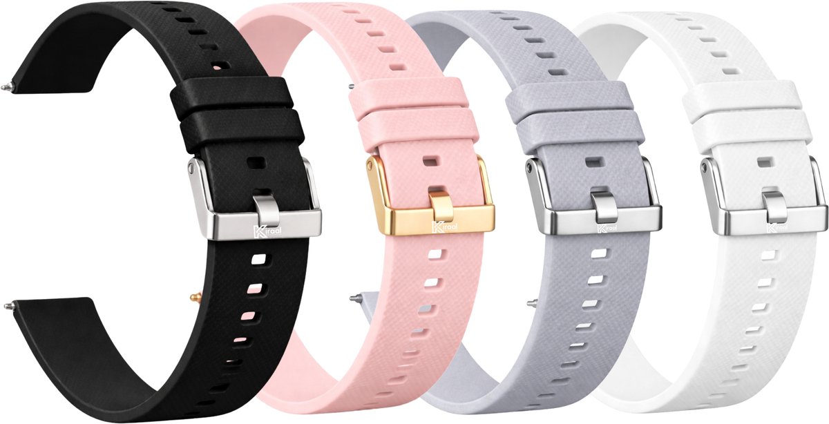 Kiraal Premium Siliconen smartwatchbandjes – Set van 4 – 20mm – Siliconen – Smartwatchbandje – Universeel