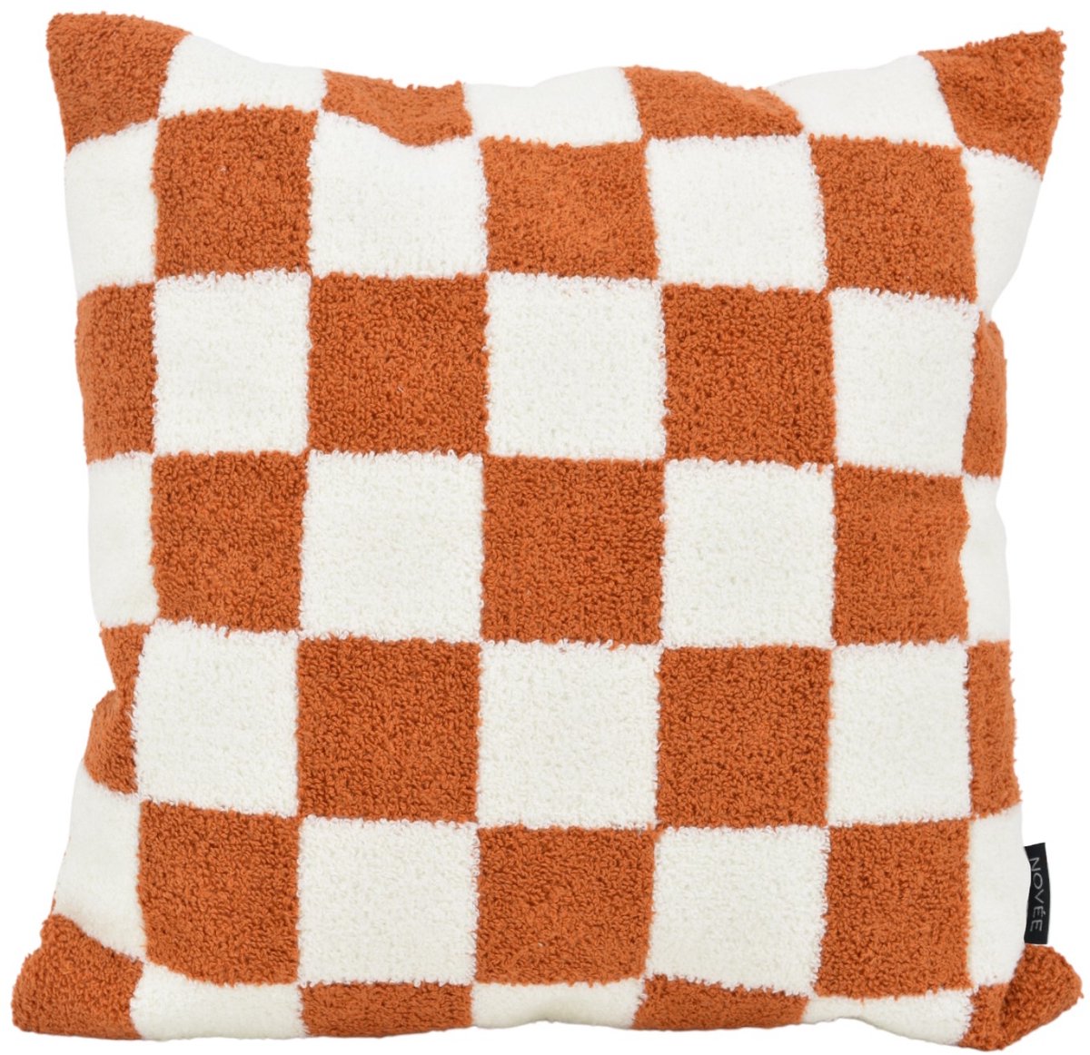 NOVÉE Sierkussen Bouclé Checker Terra | 45 x 45 cm | Katoen/Polyester terra/wit