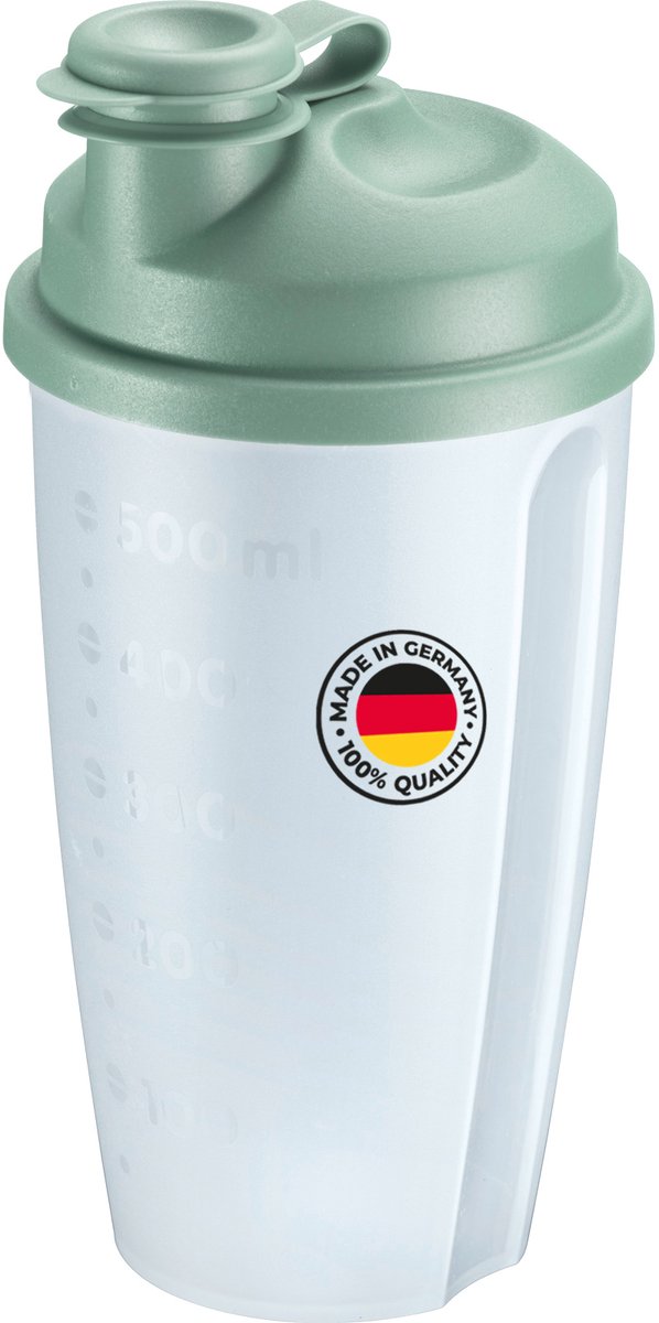 Westmark 2 mix- en schudbekers/dressingshakers met maatverdeling, uitneembare mengschijf en afsluitbare schenktuit, inhoud: 0,5 l, kunststof, BPA-vrij, Mixery, kleur: doorschijnend/mintgroen, 243522EM