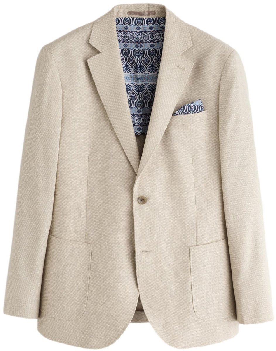 Next - Heren - Blazer van gestructureerd linnenmengsel, slanke pasvorm - Naturel