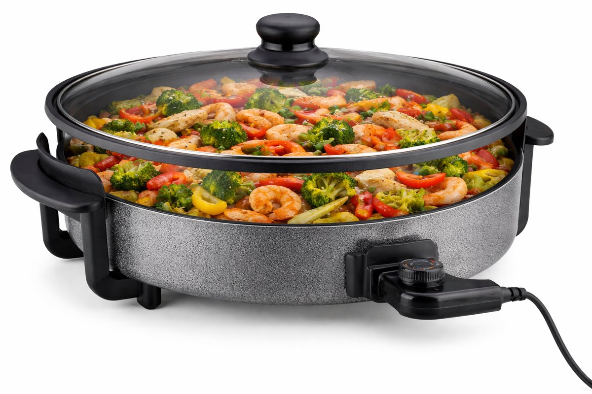 Ferveo Leyya - Hoge Elektrische Hapjespan - 30cm - 1500W - Elektrische Pizza Pan - Zwart