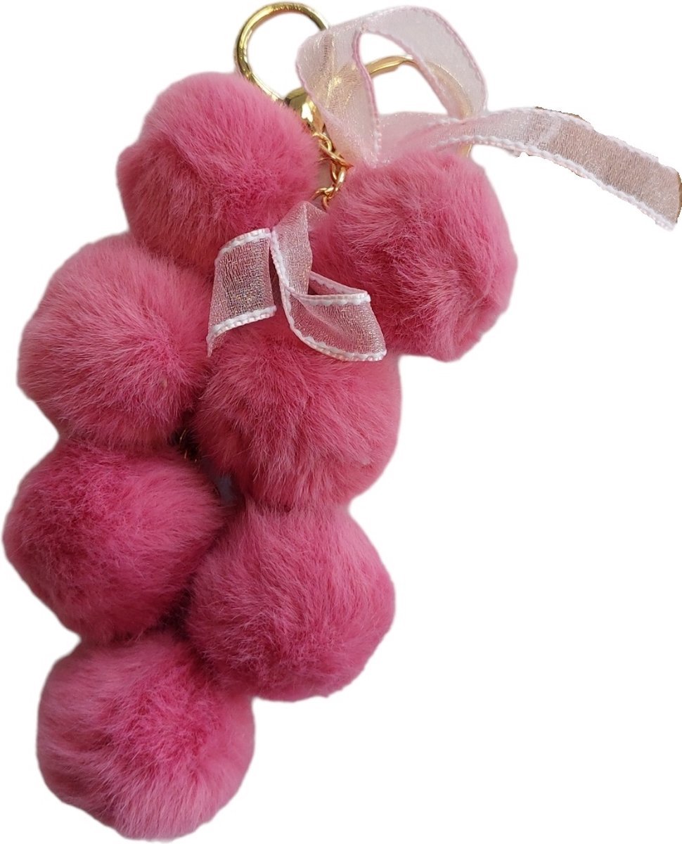 Fluffy Keychain Grapes 14cm Fuchsia