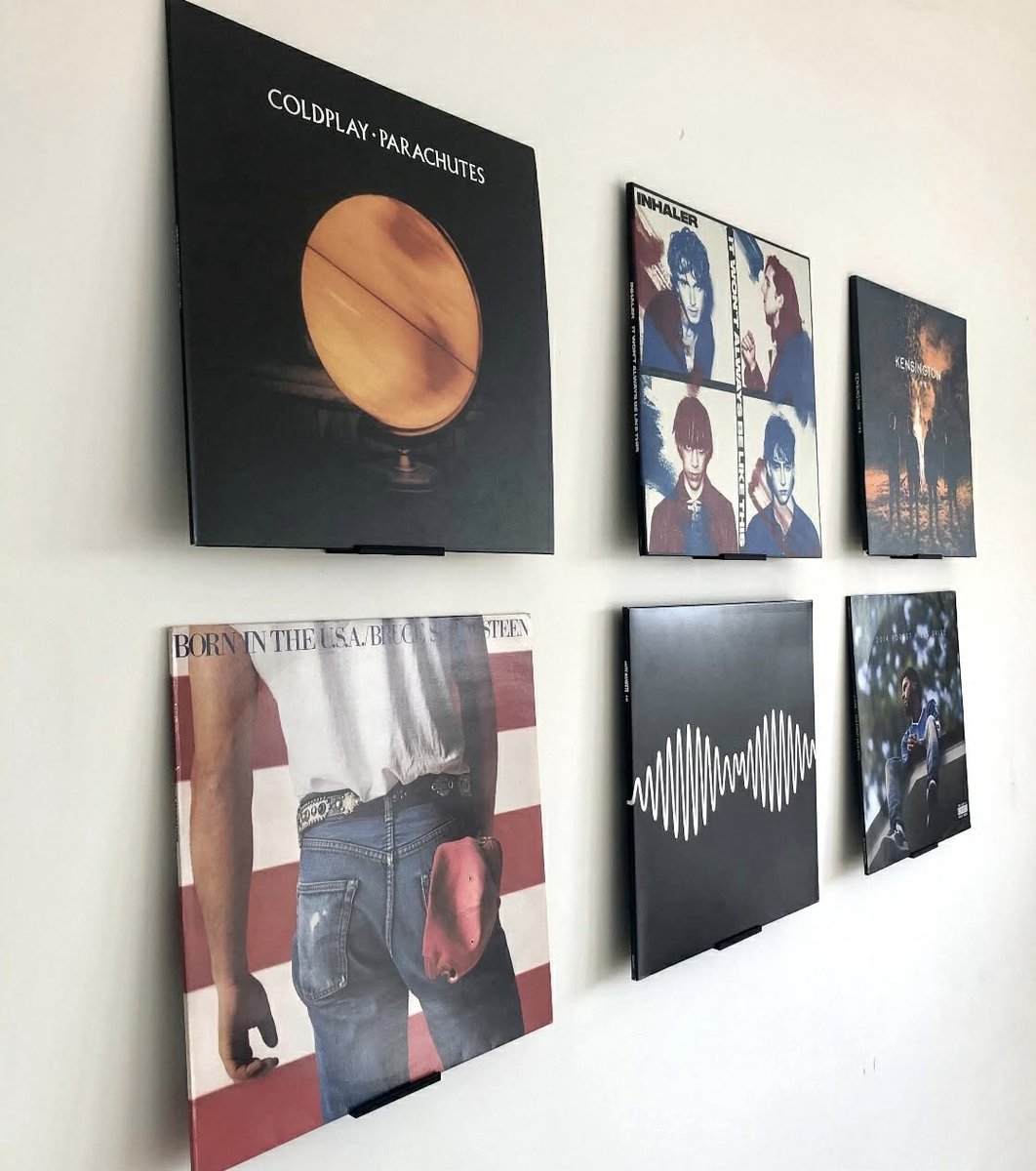 LP vinyl wandhouder set van 4 - record - fotolijst - zwart - stabiel - ophangsysteem - inclusief bevestigingsmateriaal