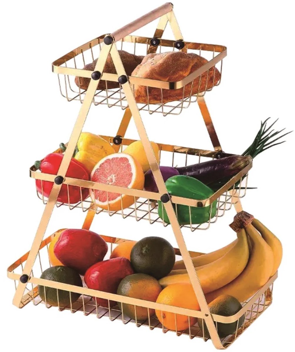 Cheffinger Fruitmand - 3 Laags - Goud - Etagère - Fruitmand Metaal - Etagère - Decoratie Schaal - Fruitschaal