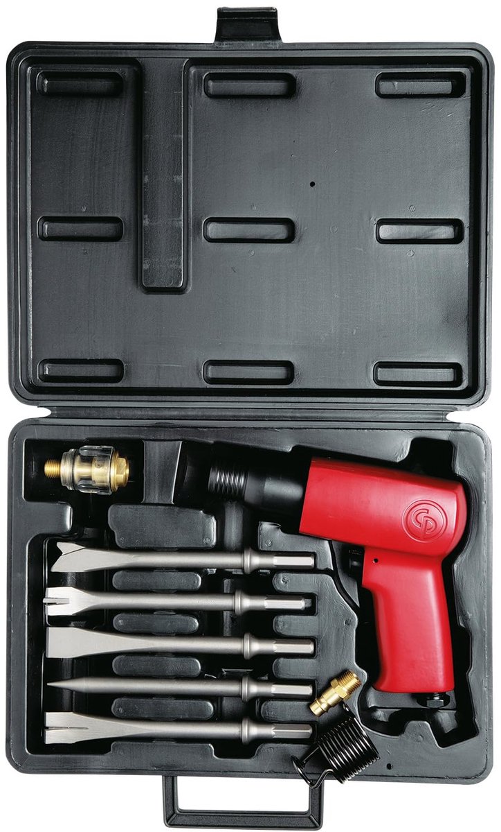Perslucht beitelhamer set - Lucht aangedreven hamer - Snel scheiden werk - Snel verwisselbaar gereedschap - 159 kg - rood