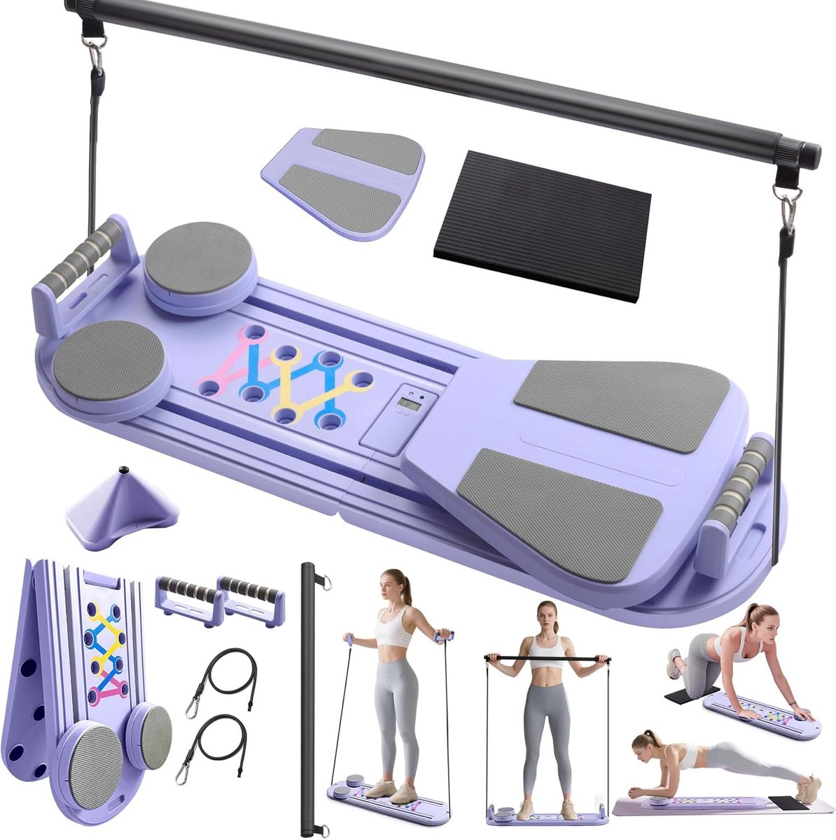 Pilatesbord - Thuis Trainingsapparaat - Core Training - 6-in-1 Multifunctioneel - 35x53x12cm - Paars