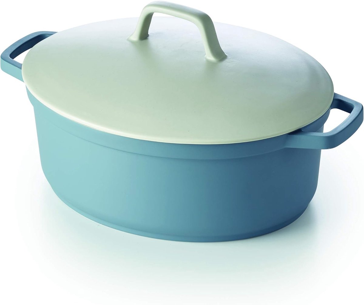 Stoofpan - Braadpan - Langzaam Koken - Keramische Antiaanbaklaag - 6 Liter - Lichtblauw